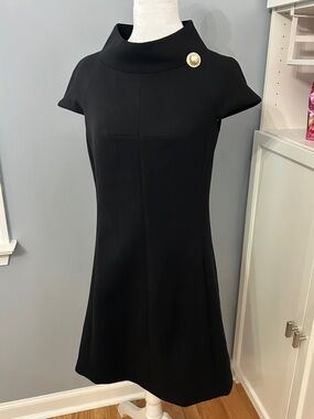 Harper Rose Mock Neck Sheath Dress Black Rhinestone Accent Size 6 Cap Sleeve